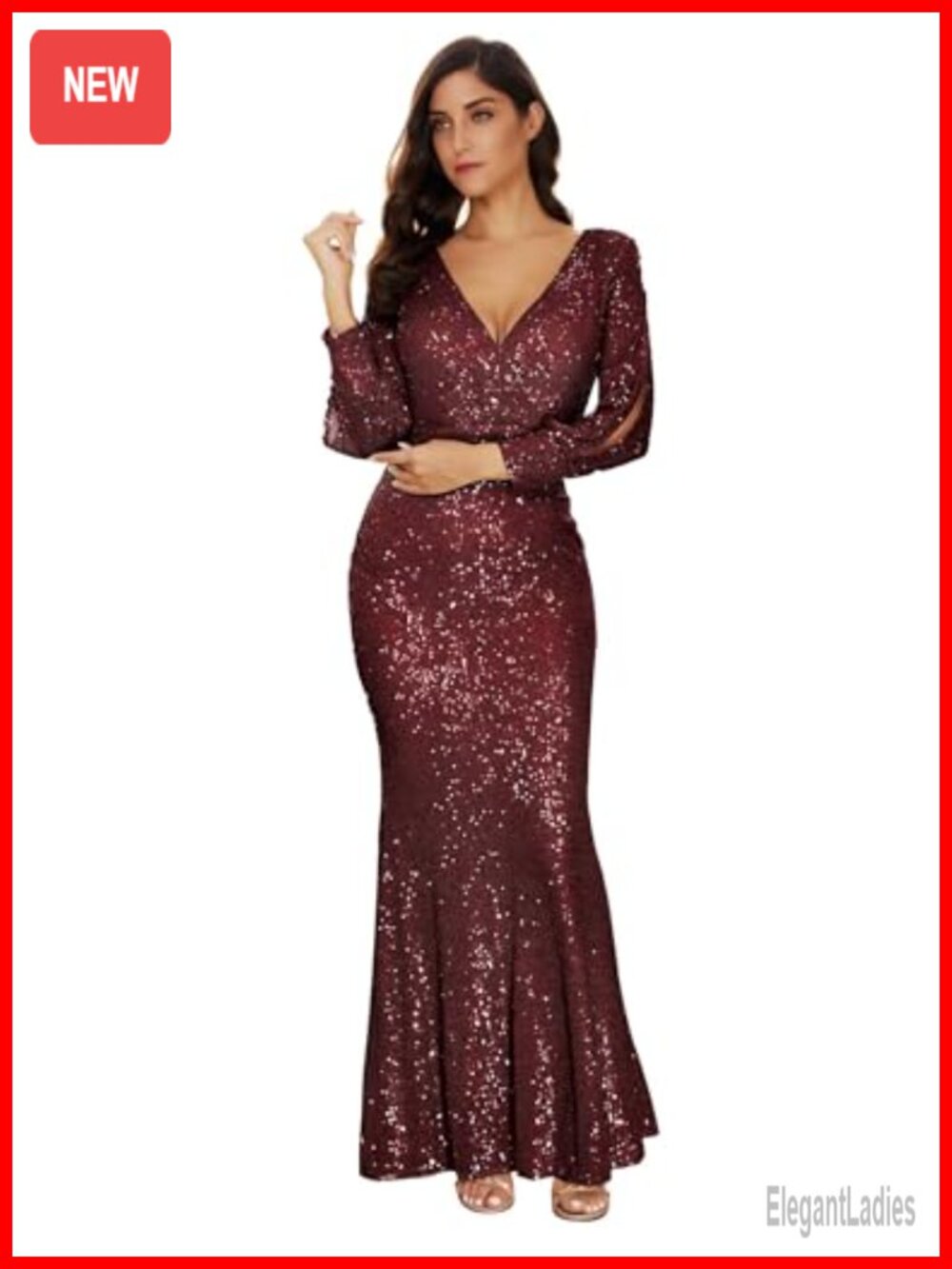 Long Sleeve Full Sequin Mermaid Maxi Dress Prom Evening Gown